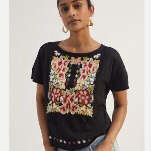 ANTHROPOLOGIE  / TINY Embroidered Floral Top